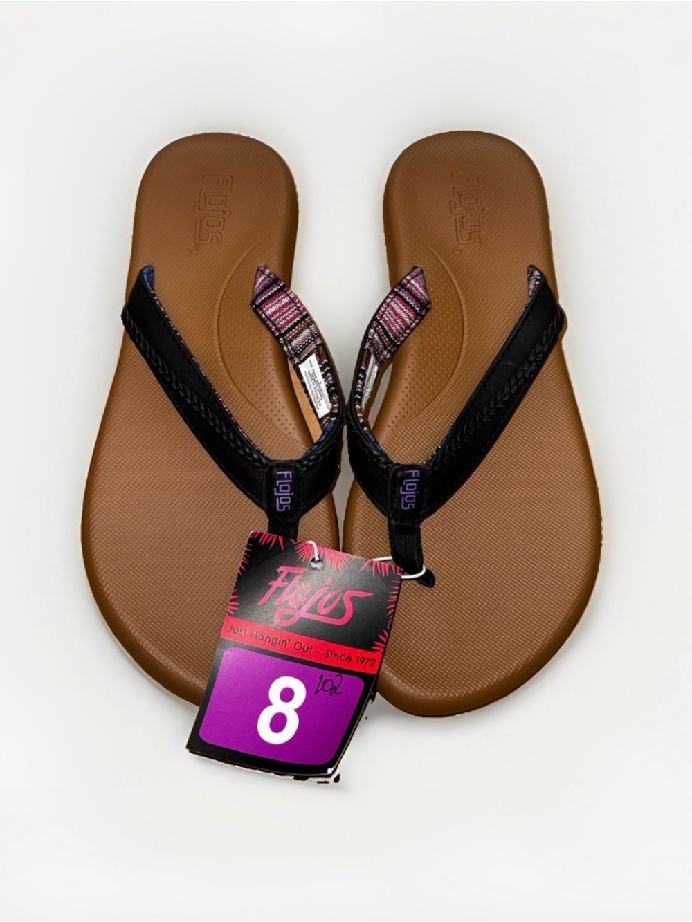 Flojos Women's Memory Foam Flip Flop Sandals BROWN/WHITE SIZE 8 New